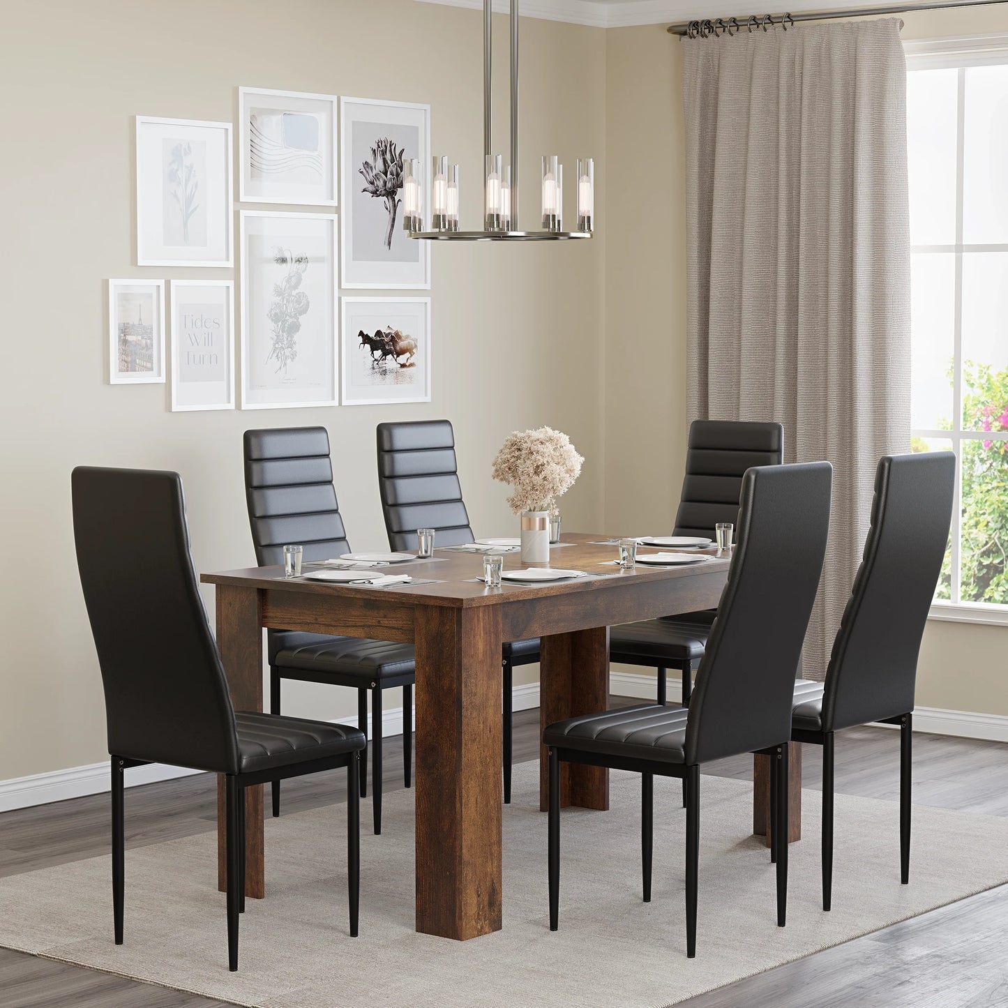 Rustic Finish 4-6 Seater Dining Table and Chairs Set