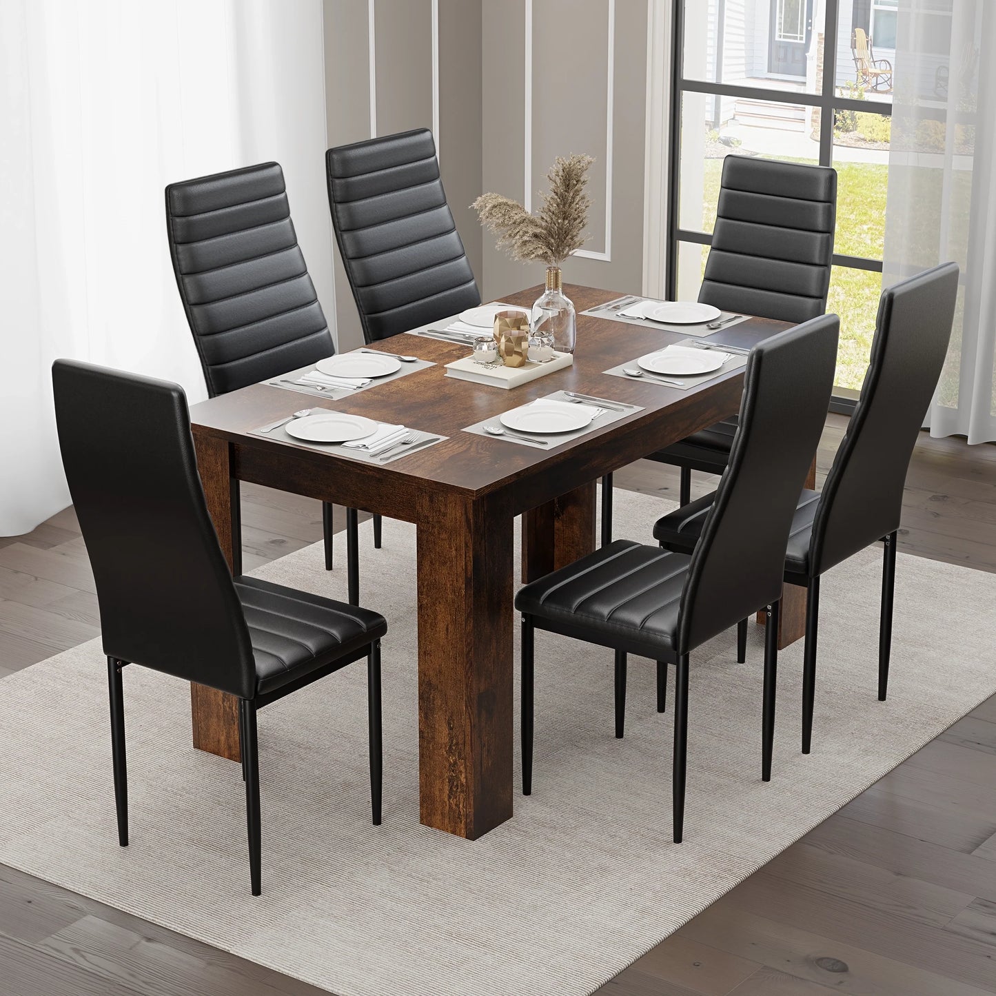 Rustic Finish 4-6 Seater Dining Table and Chairs Set