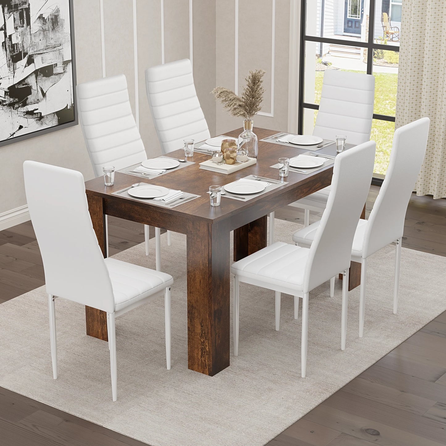 Rustic Finish 4-6 Seater Dining Table and Chairs Set