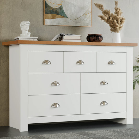 7 Drawer Wide Chest of Drawers - Large Bedroom Dresser