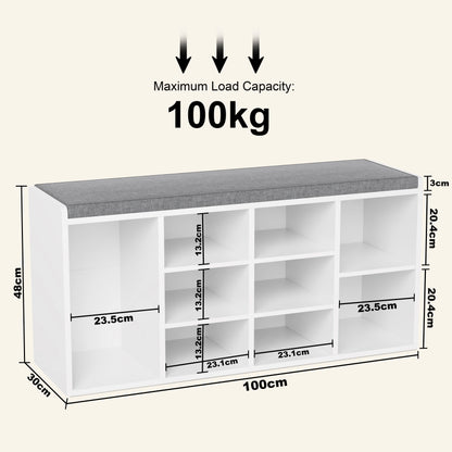 Hallway Shoe Storage Bench With Cushion & Adjustable Shelves