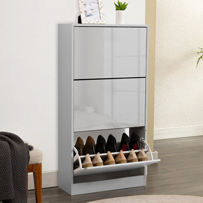 High Gloss 3 Door Shoe Cabinet | Slim Shoe Storage