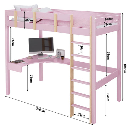 Bunk Bed With Desk - High Sleeper Loft Bed Frame For Kids