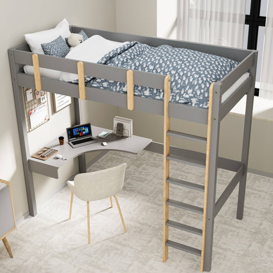 Bunk Bed With Desk - High Sleeper Loft Bed Frame For Kids