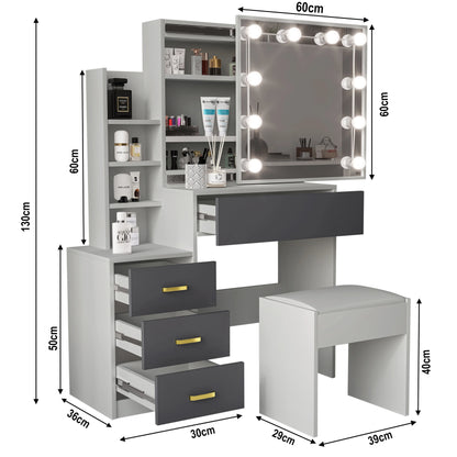 Hollywood Mirror Dressing Table with Storage, Drawers Vanity Makeup Desk