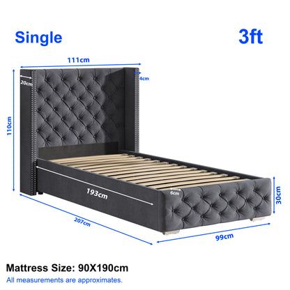 Cross Pattern Velvet Ottoman Storage Bed - Winged Bed Frame