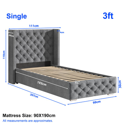 Cross Pattern Velvet Ottoman Storage Bed - Winged Bed Frame