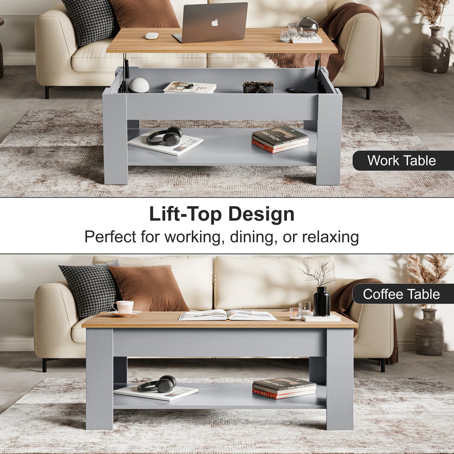 Lift Top Storage Coffee Table | Lift Up Modern Tea Table 120cm Wide