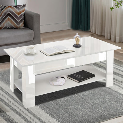 High Gloss Lift Top Coffee Table With Hidden Storage Shelf