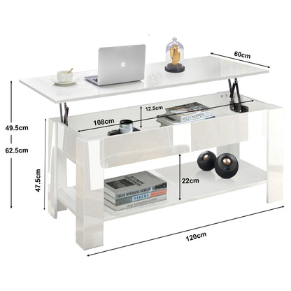 High Gloss Lift Top Coffee Table With Hidden Storage Shelf