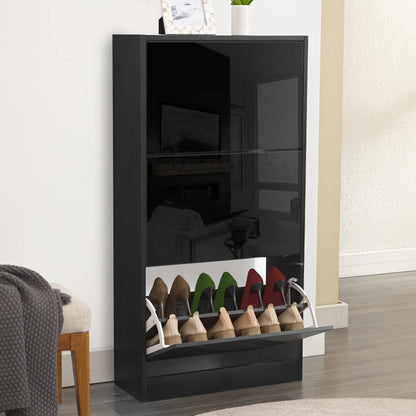 High Gloss 3 Door Shoe Cabinet | Slim Shoe Storage