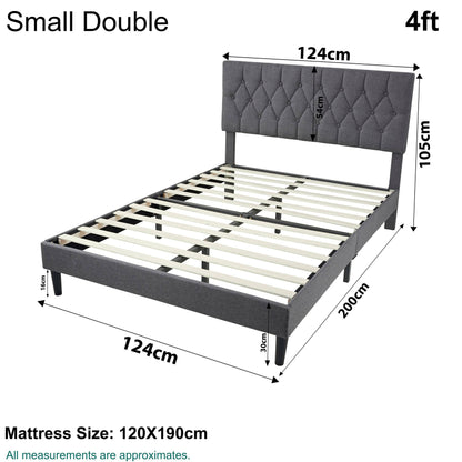 Chesterfield Bed Frame - Luxurious Grey Linen Upholstery, Adjustable Headboard