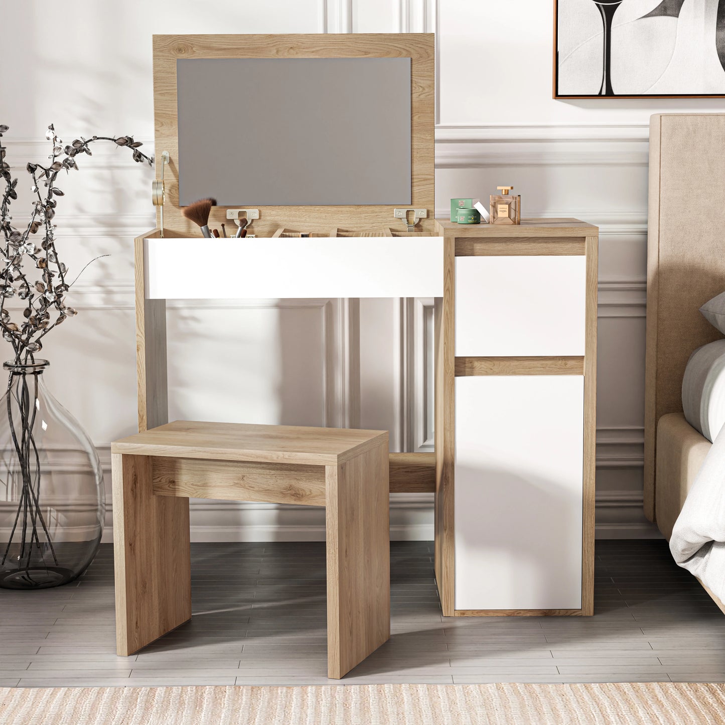 Dressing Table with Mirror and Storage - Makeup Vanity Desk for Girls