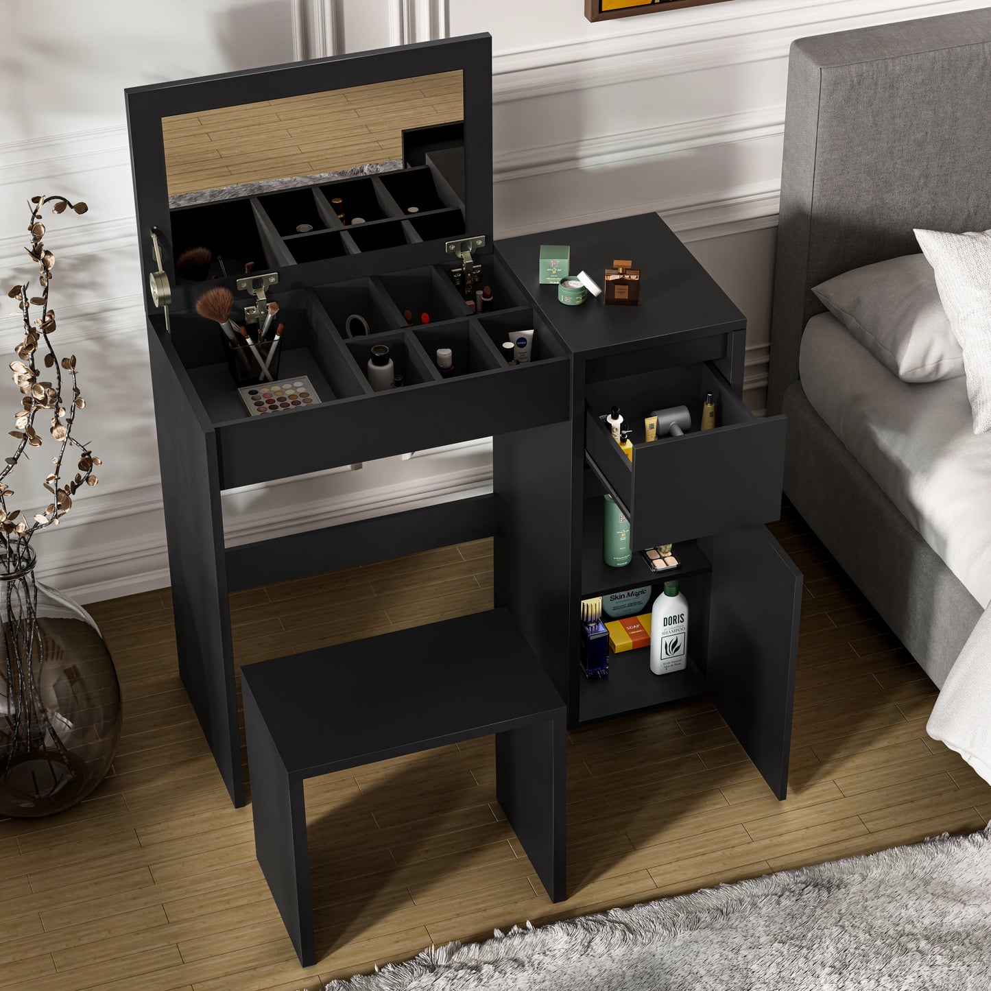 Dressing Table with Mirror and Storage - Makeup Vanity Desk for Girls