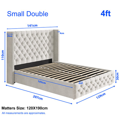 Cross Pattern Velvet Ottoman Storage Bed - Winged Bed Frame