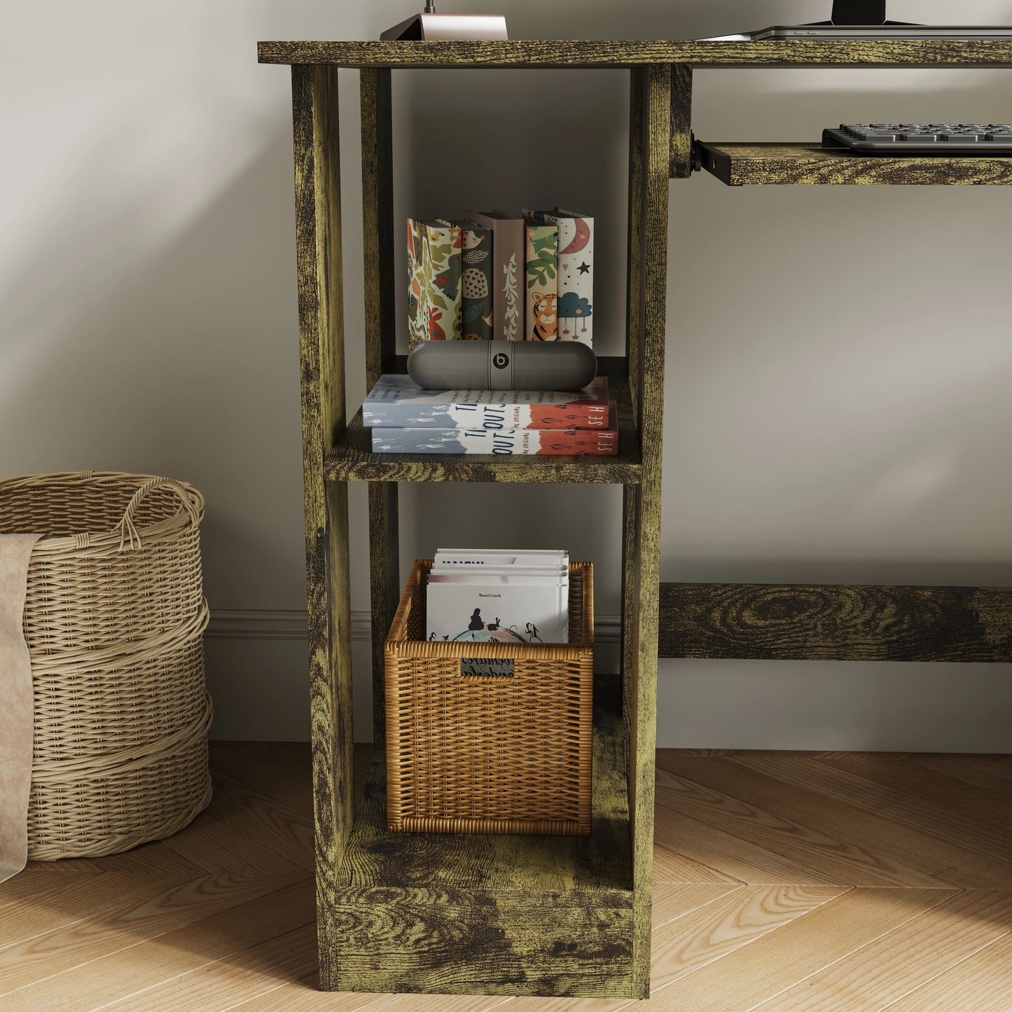 Home Office Computer Desk With Shelves For Working, Reading & Gaming