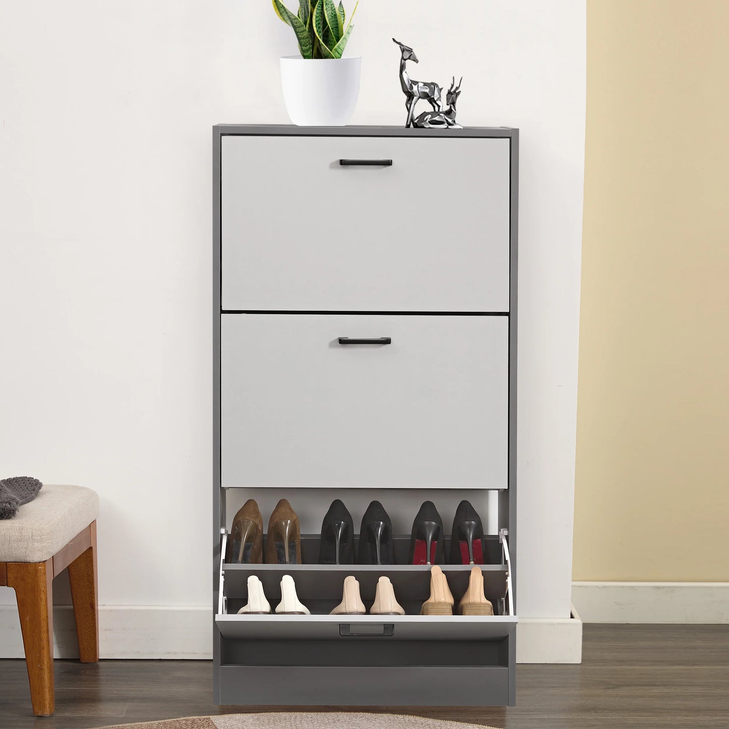3 Drawer Slim Shoe Cabinet For Hallway - Tall Shoe Storage