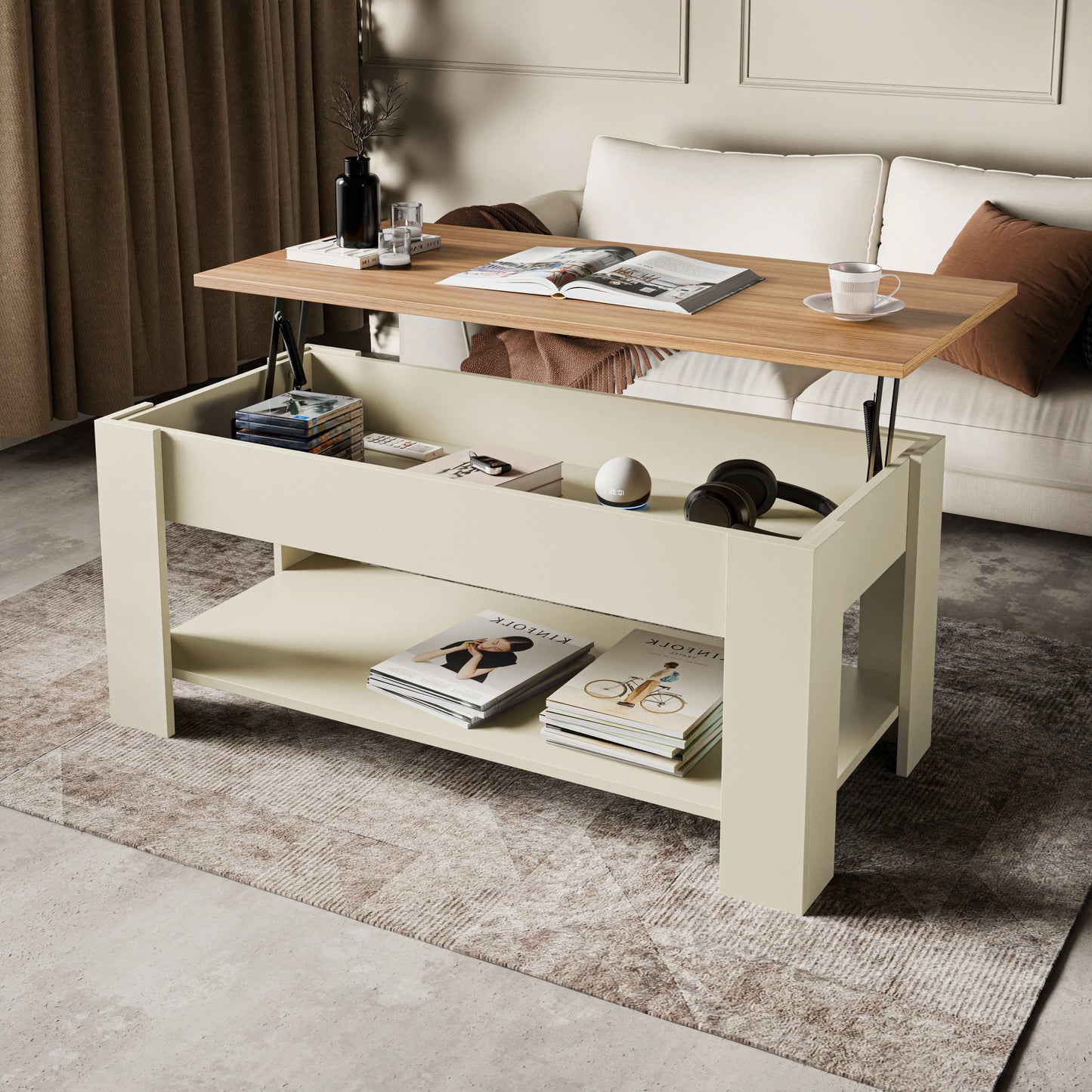 Lift top Coffee Table with Storage - Lift up Living Room Table 100cm