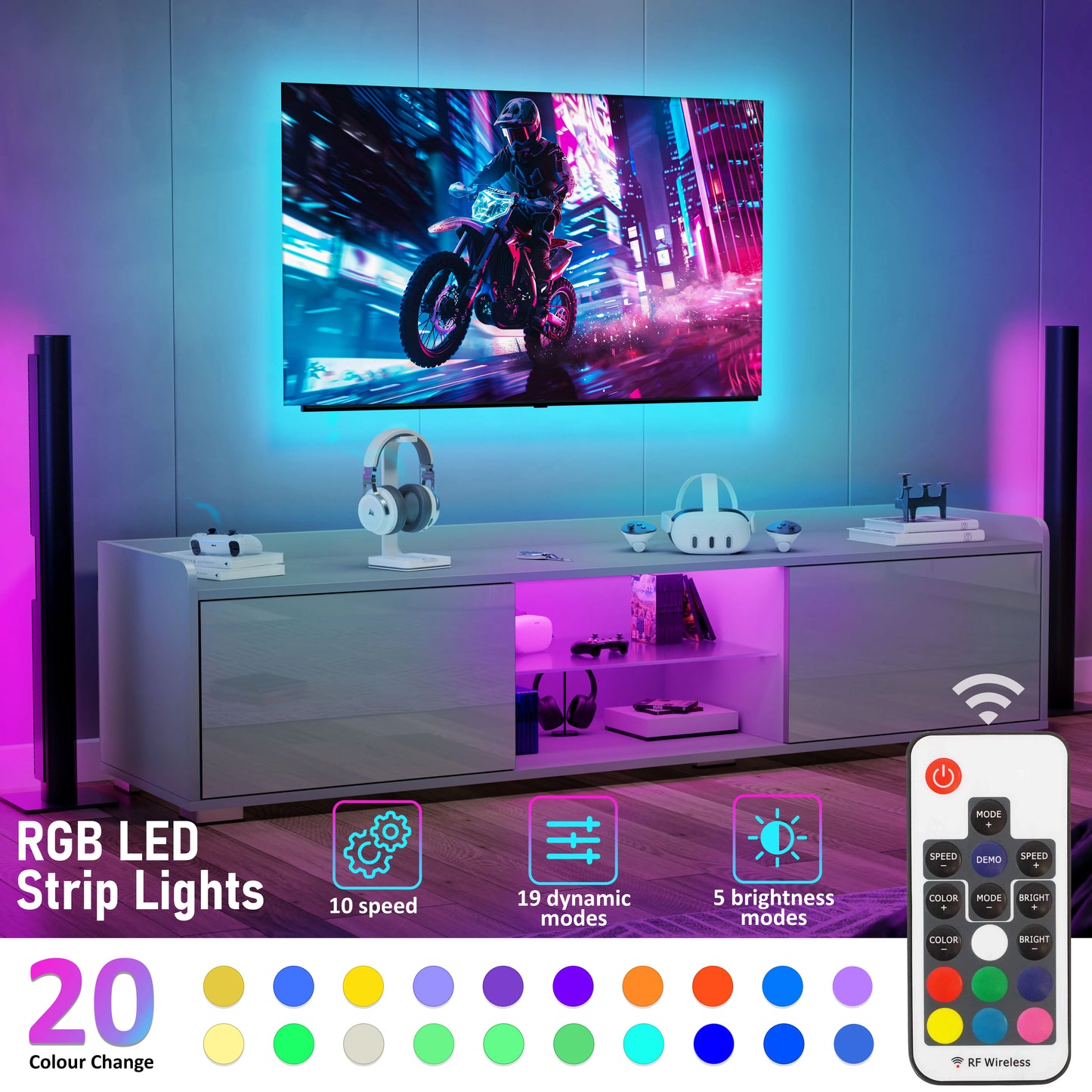 High Gloss LED TV Unit with Storage - Living Room TV Cabinet 140cm