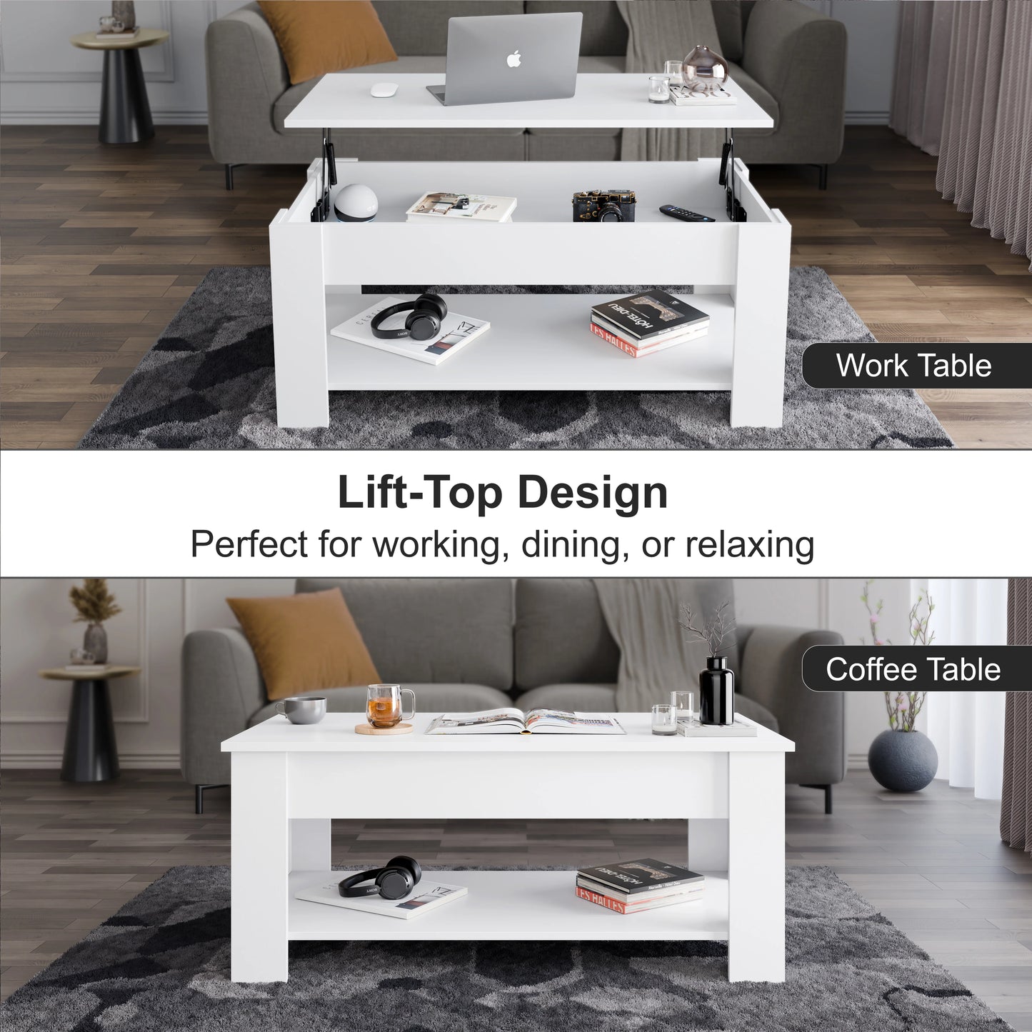 Lift top Coffee Table with Storage - Lift up Living Room Table 100cm