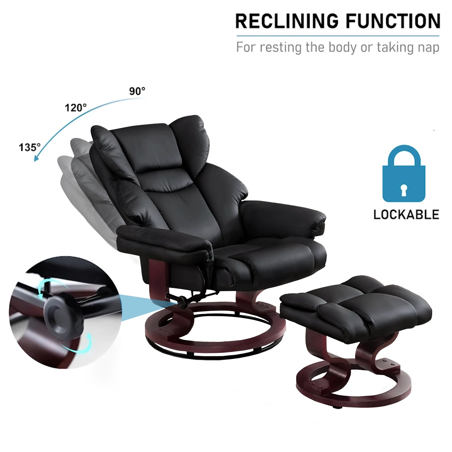 Swivel Recliner Chair with Footstool - Recliner Armchair