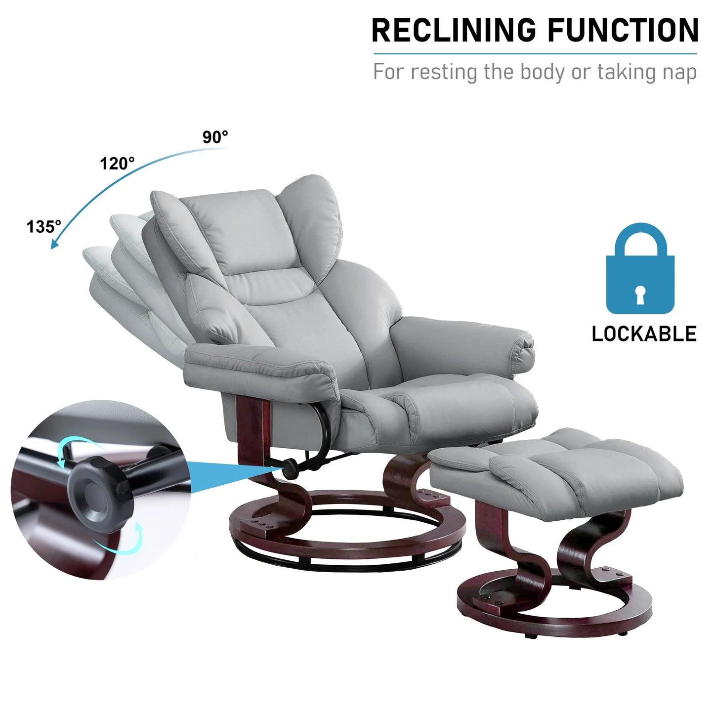 Swivel Recliner Chair with Footstool - Recliner Armchair
