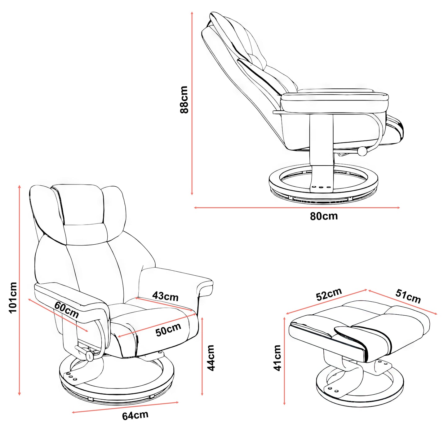 Swivel Recliner Chair with Footstool - Recliner Armchair