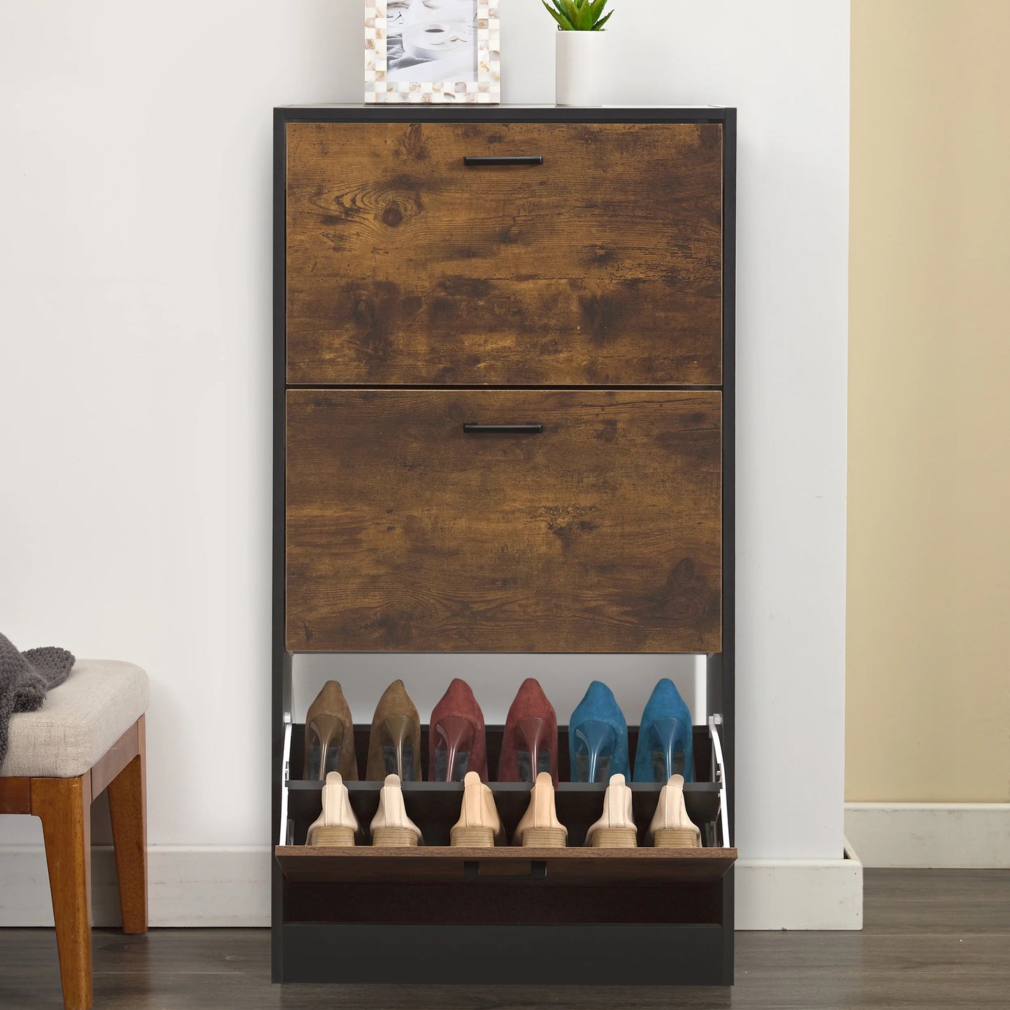 3 Drawer Slim Shoe Cabinet For Hallway - Tall Shoe Storage