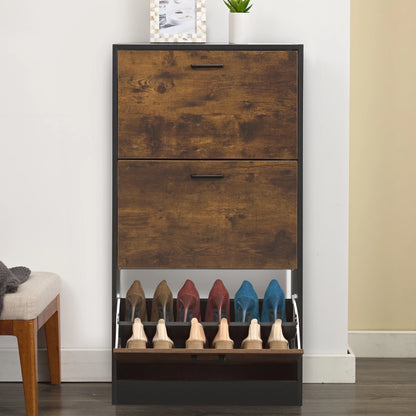 3 Drawer Slim Shoe Cabinet For Hallway - Tall Shoe Storage