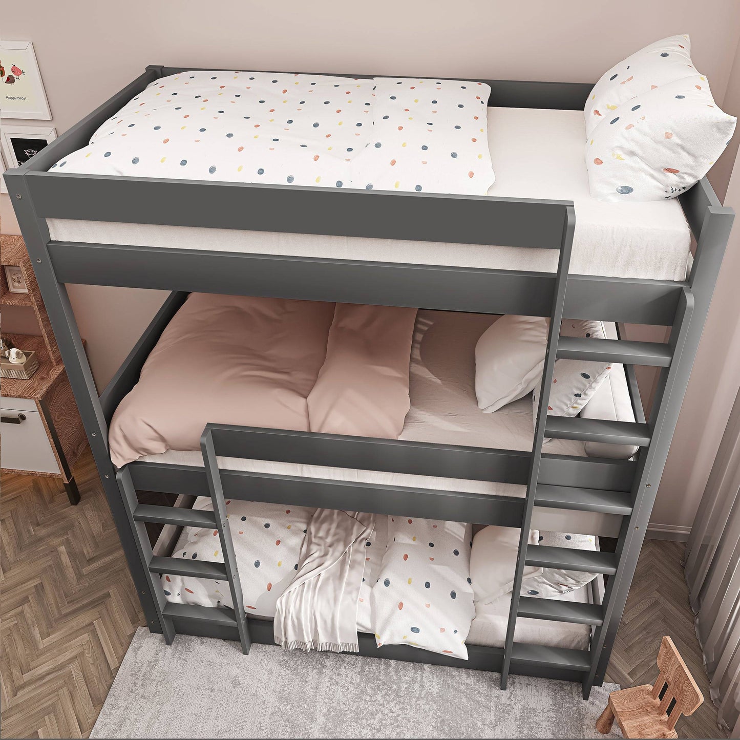 Wooden High Sleeper Triple Bunk Bed