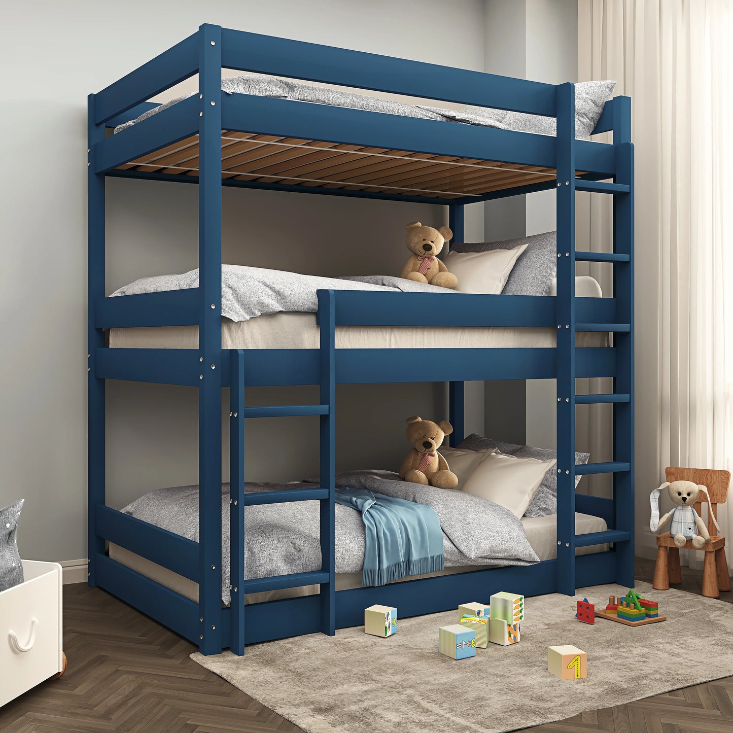 Wooden High Sleeper Triple Bunk Bed