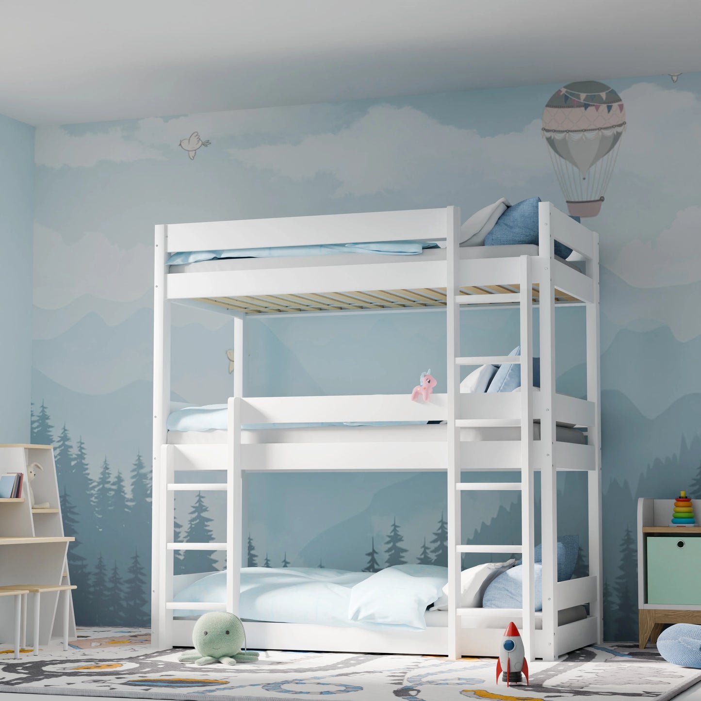 Wooden High Sleeper Triple Bunk Bed