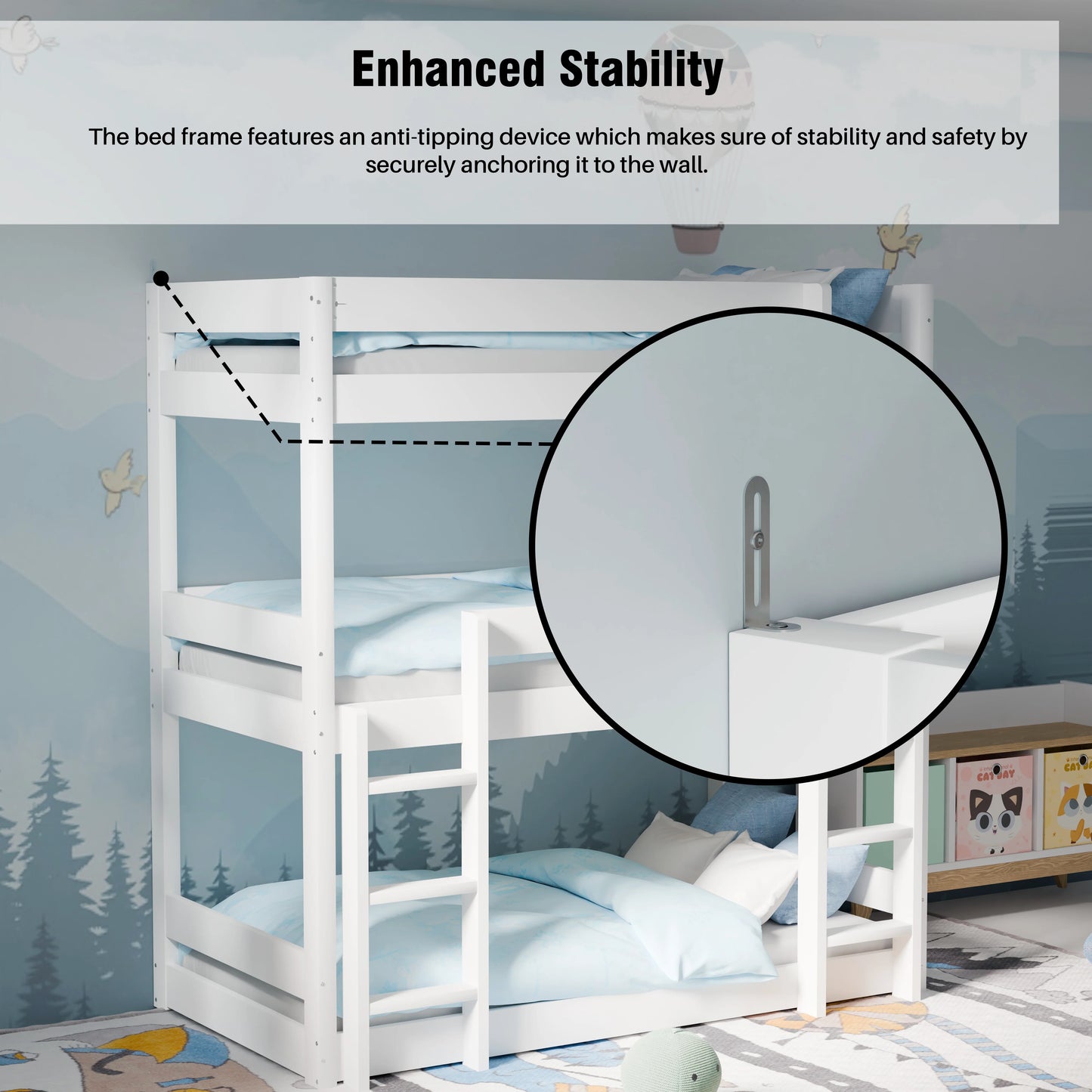 Wooden High Sleeper Triple Bunk Bed