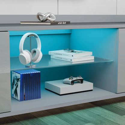 High Gloss TV Unit With LED Lights & 2 Door Storage Cabinets - 160cm