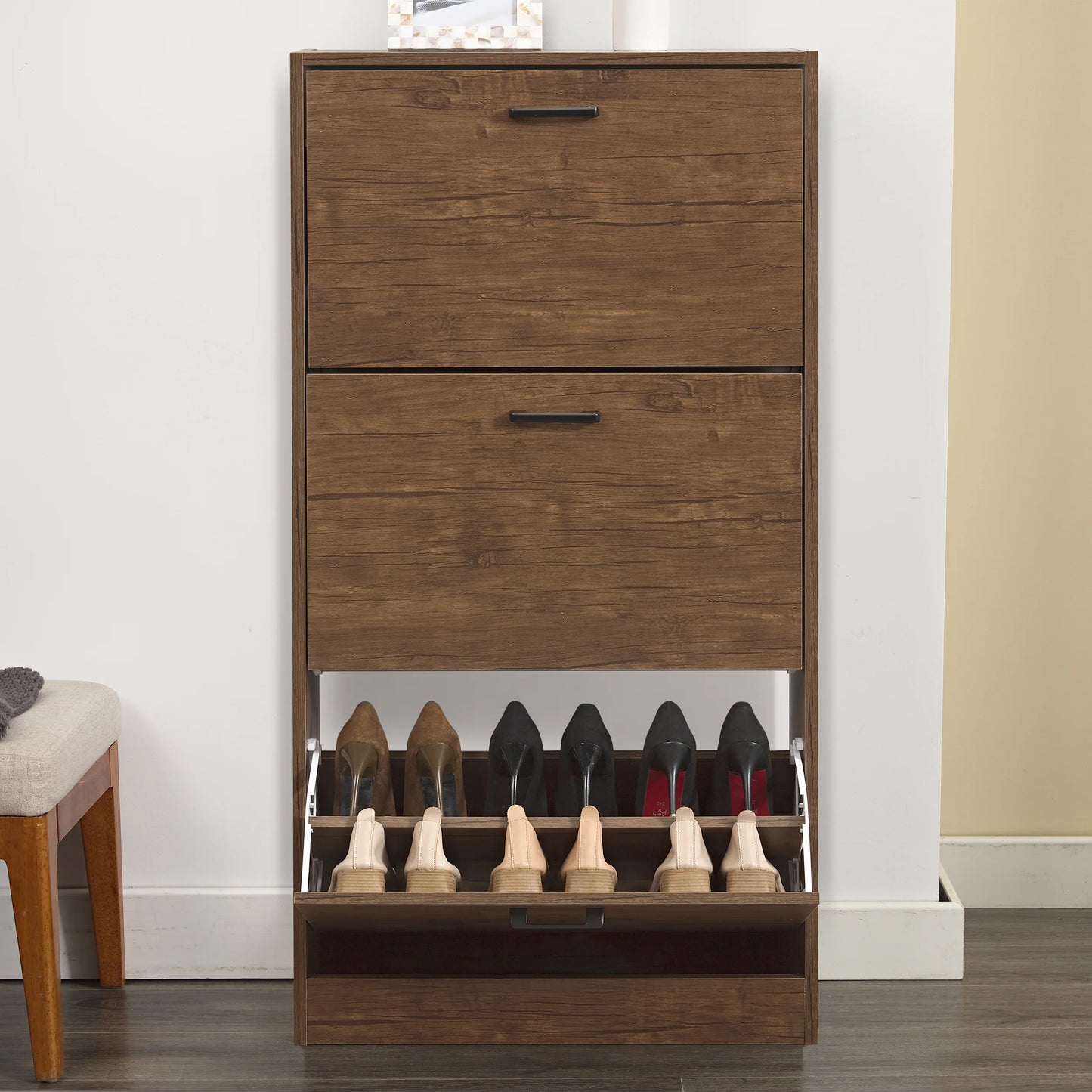 3 Drawer Slim Shoe Cabinet For Hallway - Tall Shoe Storage