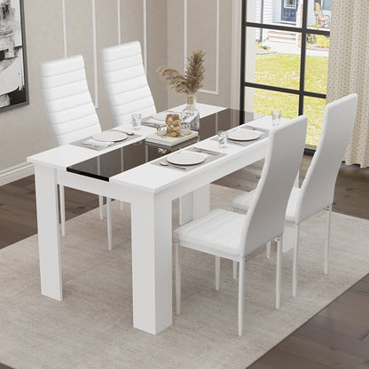 White & Black Gloss 4-6 Seater Dining Table and Chairs Set