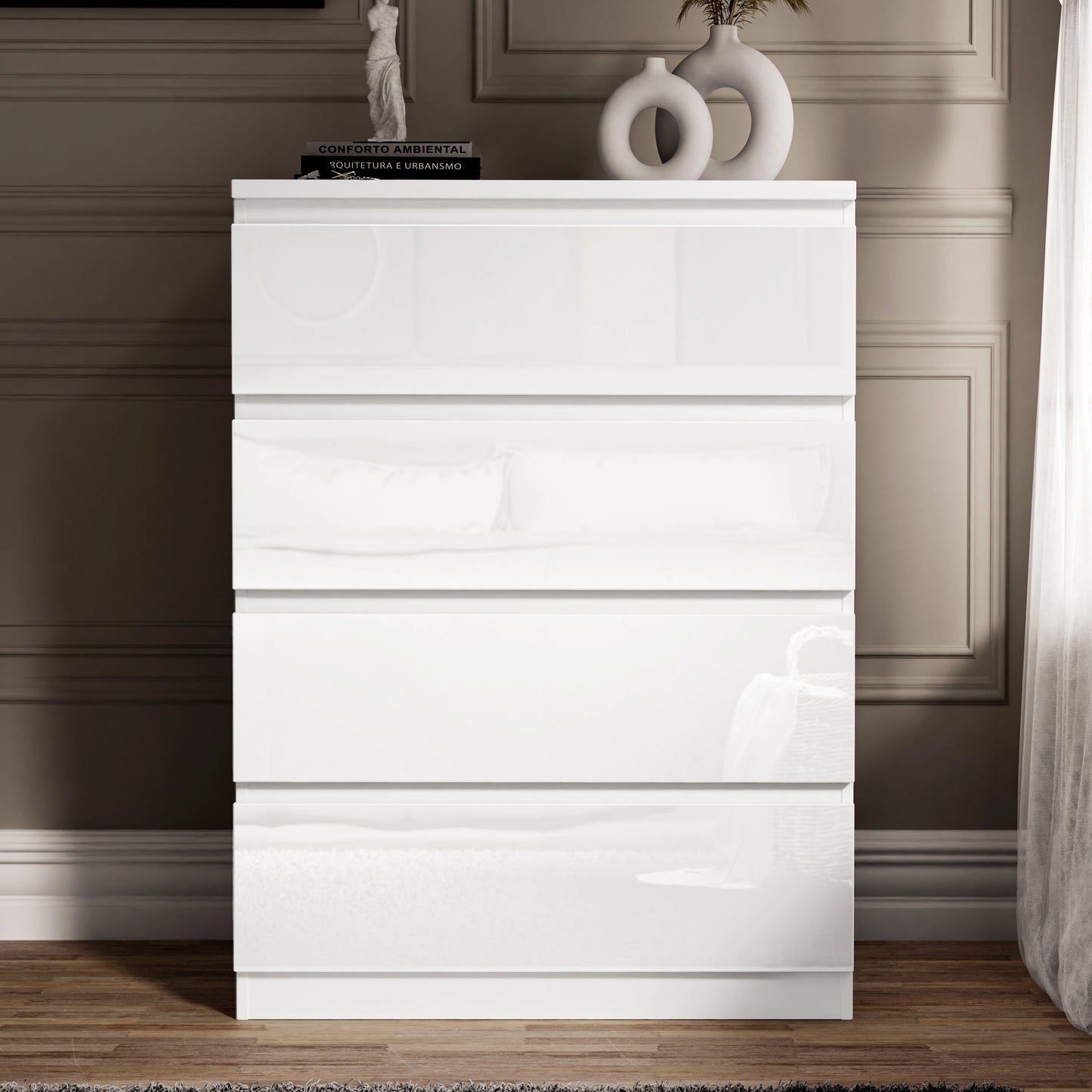 High Gloss 4 Drawer Chest of Drawers - Bedroom Drawers