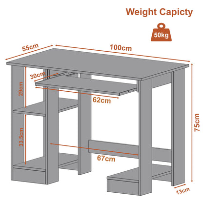 Home Office Computer Desk With Shelves For Working, Reading & Gaming