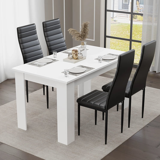Modern 4-6 Seater White Dining Table and Chairs Set
