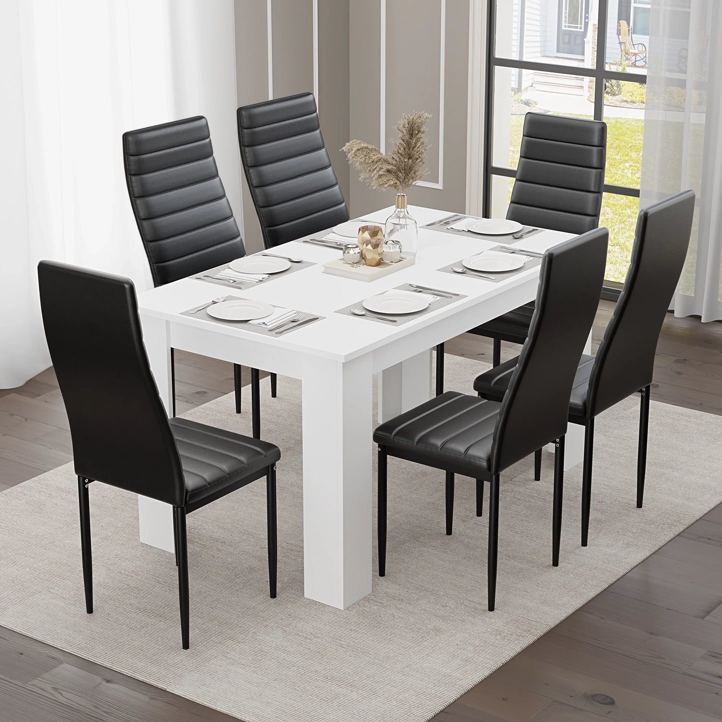 Modern 4-6 Seater White Dining Table and Chairs Set