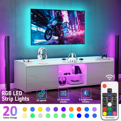 High Gloss LED TV Unit with Storage - Living Room TV Cabinet 140cm