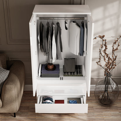 High Gloss 2 Door Wardrobe With Drawers And Hanging Space