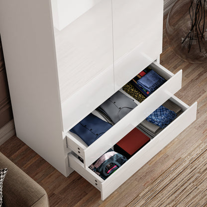 High Gloss 2 Door Wardrobe With Drawers And Hanging Space