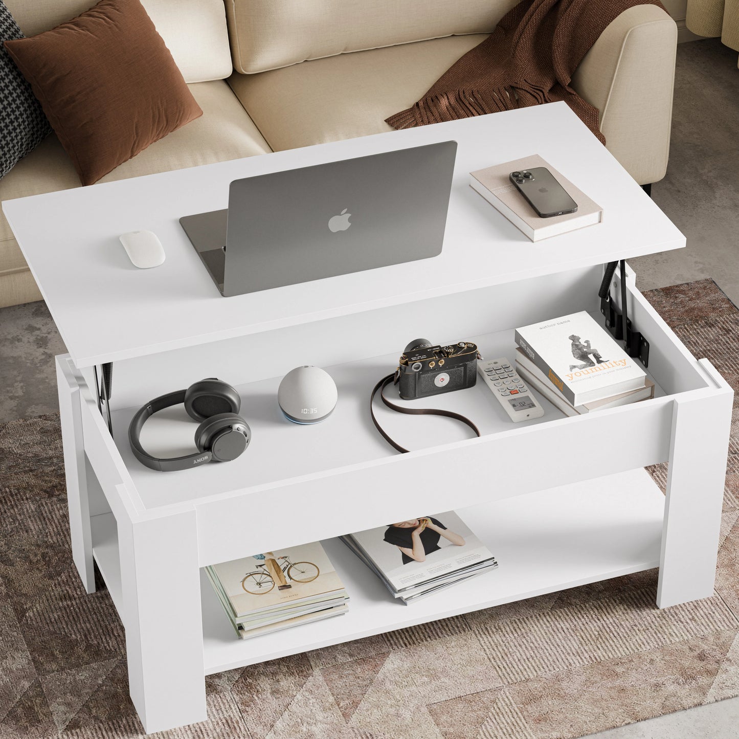 Lift top Coffee Table with Storage - Lift up Living Room Table 100cm