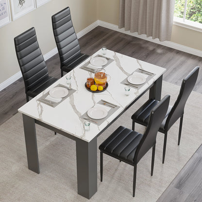 White Marble 4-6 Seater Dining Table and Chairs Set