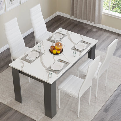White Marble 4-6 Seater Dining Table and Chairs Set