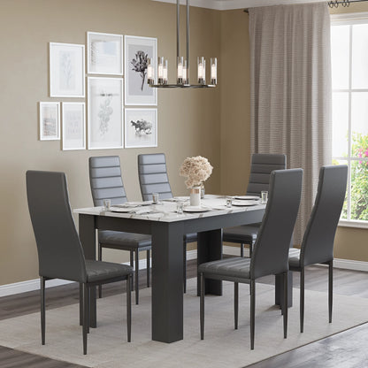 White Marble 4-6 Seater Dining Table and Chairs Set