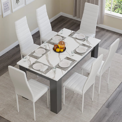 White Marble 4-6 Seater Dining Table and Chairs Set
