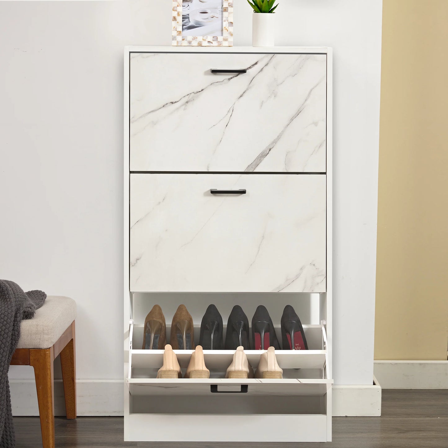 3 Drawer Slim Shoe Cabinet For Hallway - Tall Shoe Storage