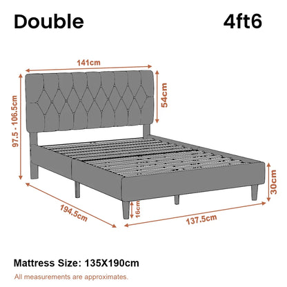 Chesterfield Velvet Upholstered Bed Frame With Adjustable Headboard